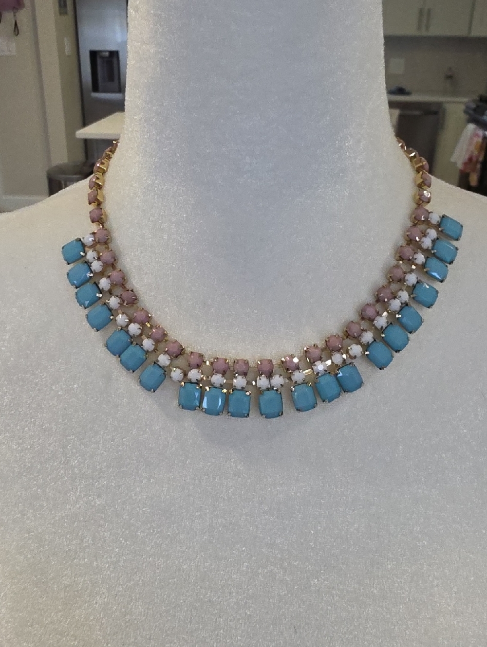 Gold-Tone Blue & Pink Statement Necklace